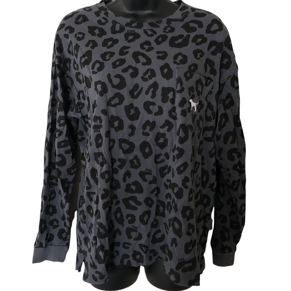 Victoria’s Secret PINK small gray leopard print long sleeved top